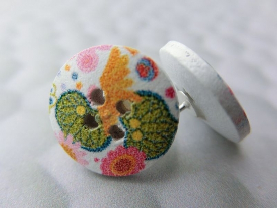 Preview: Holzknopf Ohrstecker Blumen Lotus Blüten